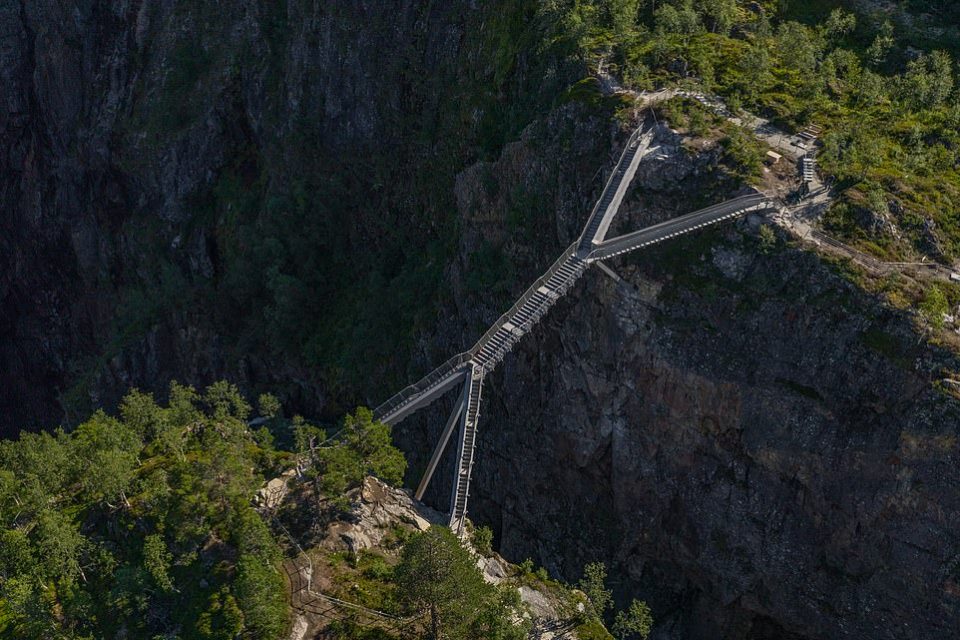 stunning bridge over Norwegian waterfall